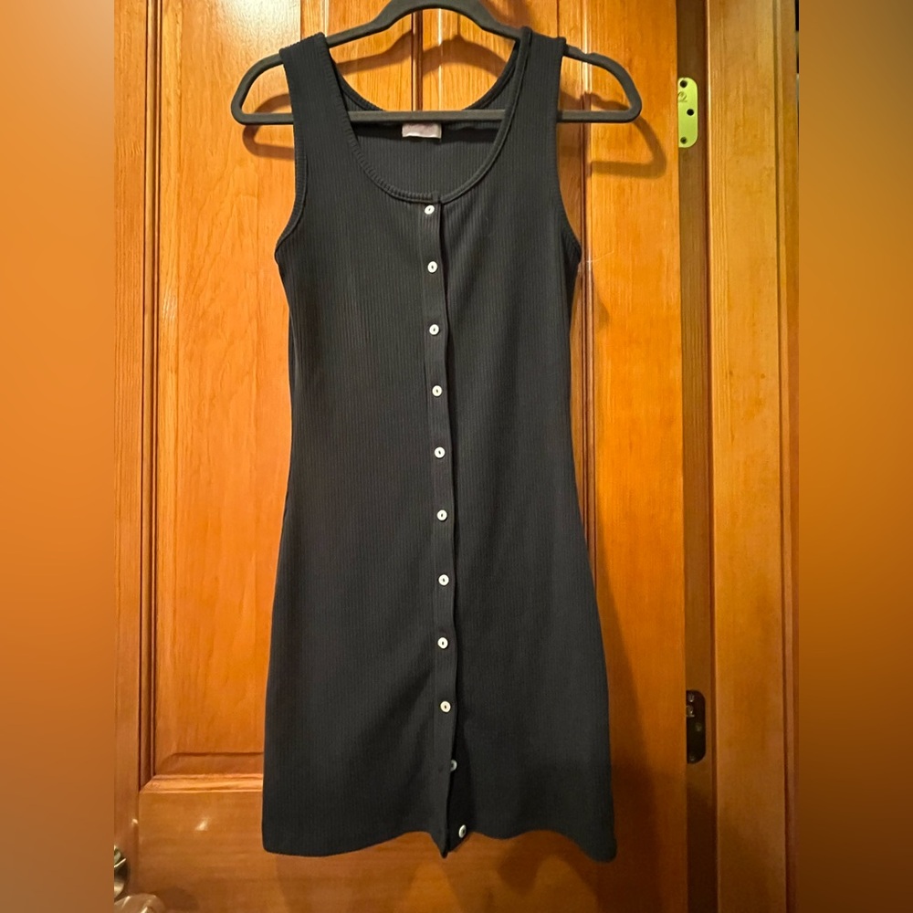 Pink Lily Black Ribbed Button-Front Mini Dress